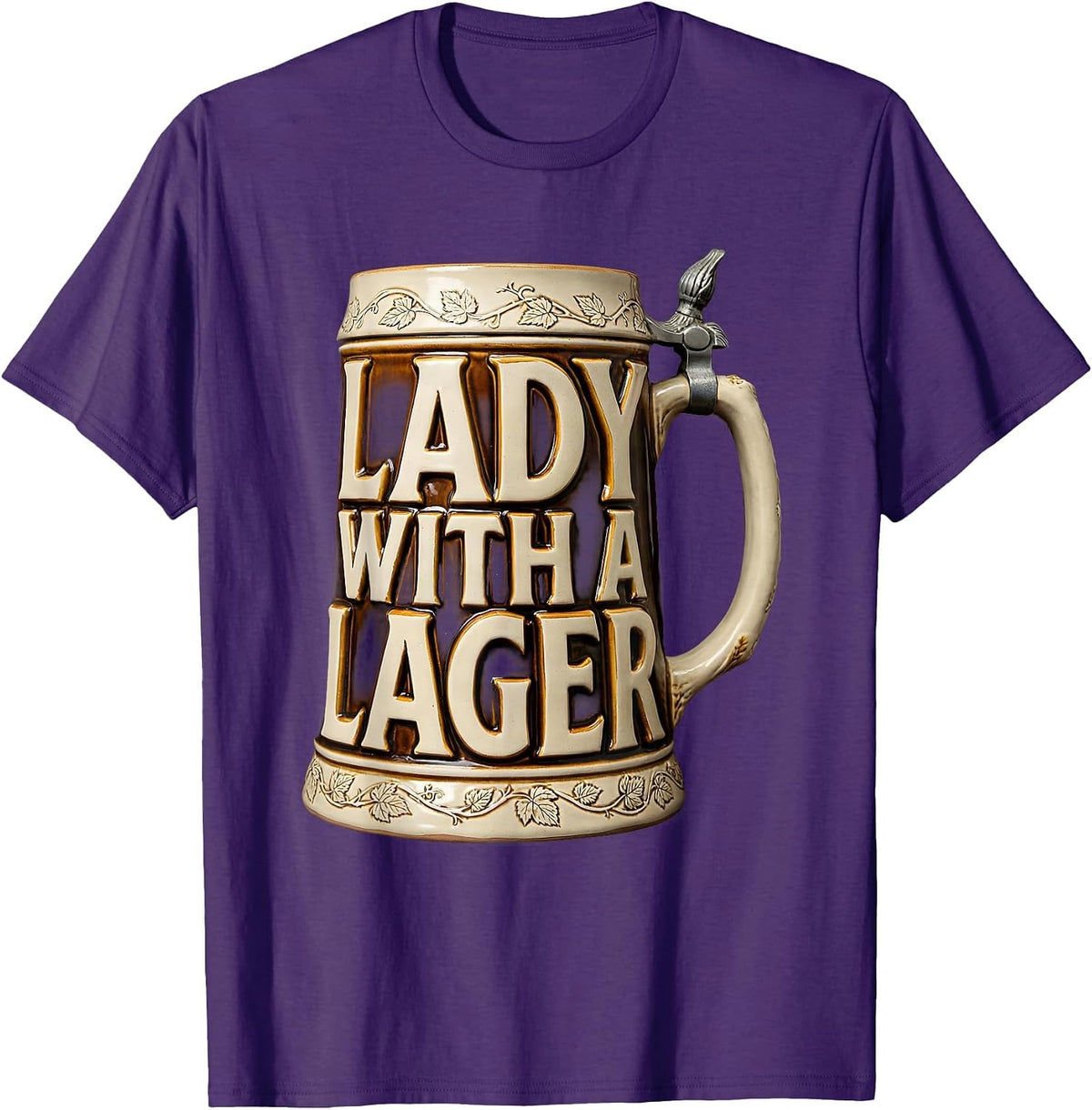 Men's Lady With a Lager Beer Lover Design T-Shirt - Purple