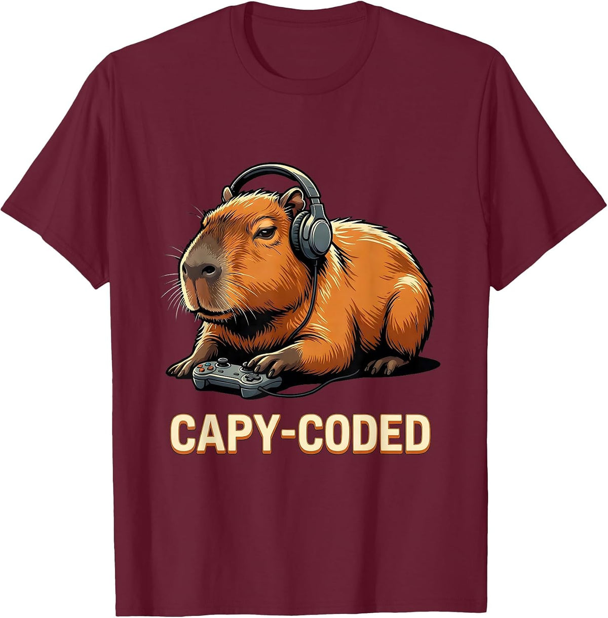 Capy-Coded Funny Capybara Gamer Meme Humor T-Shirt - Burgundy