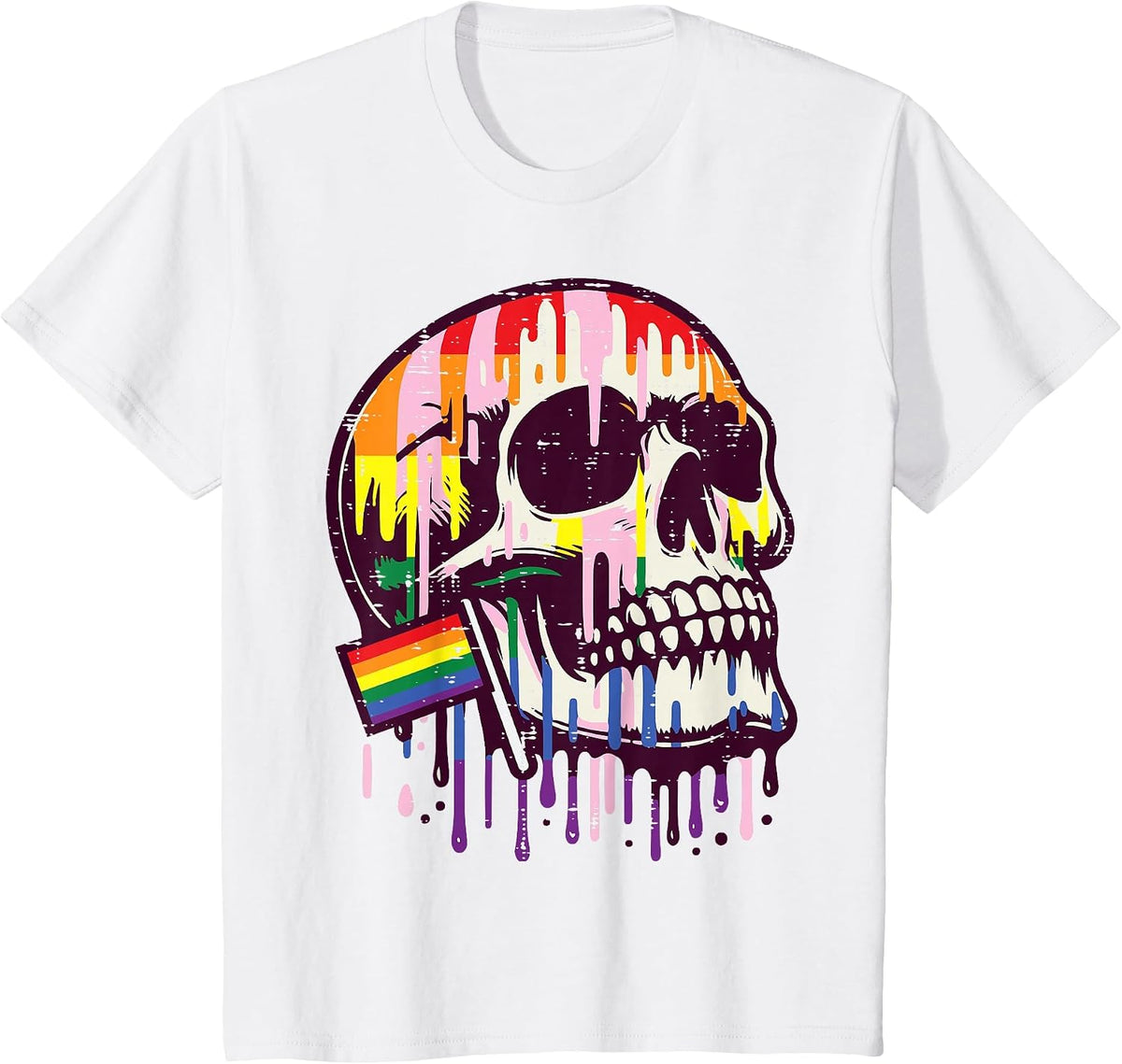 Gay Pride Month Skull Skeleton LGBTQ Ally Rainbow Men Women T-Shirt - White