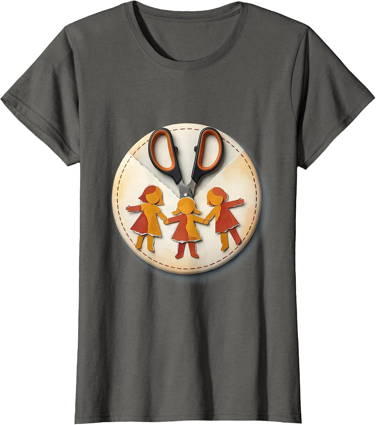 Women's Preschool Teacher Scissors Paper Chain Children Graphic T-Shirt - Asphalt Grey