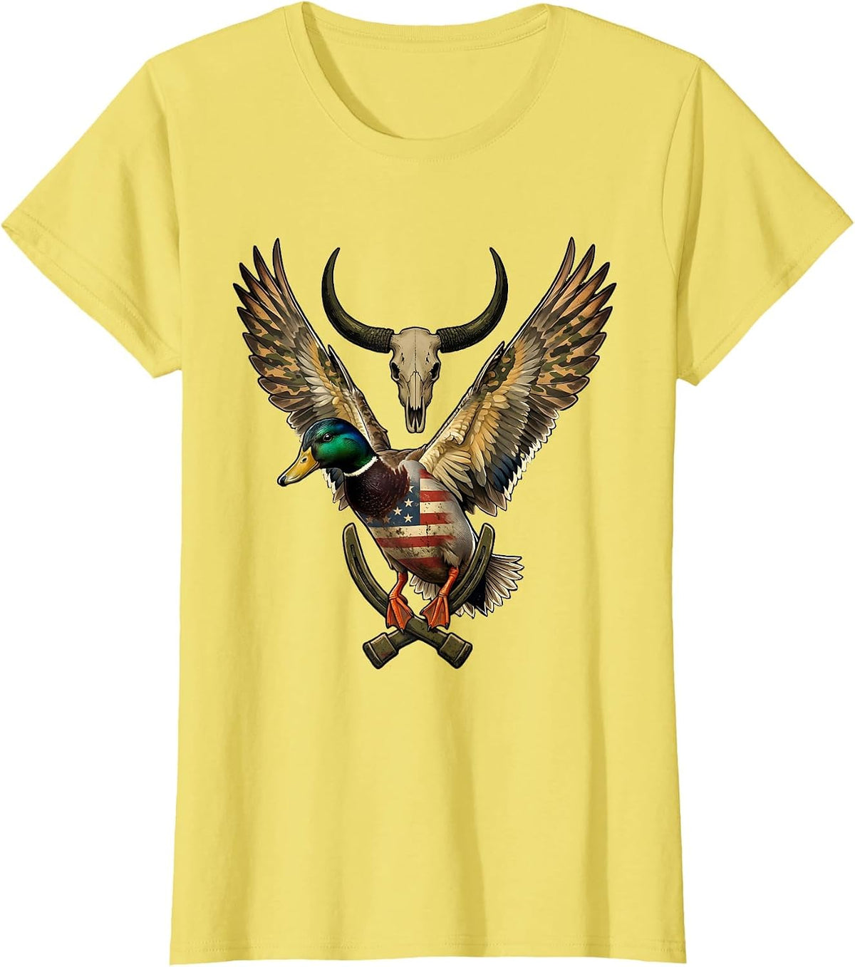 Mallard Duck Camo Landing Illustration T-Shirt - Lemon Yellow