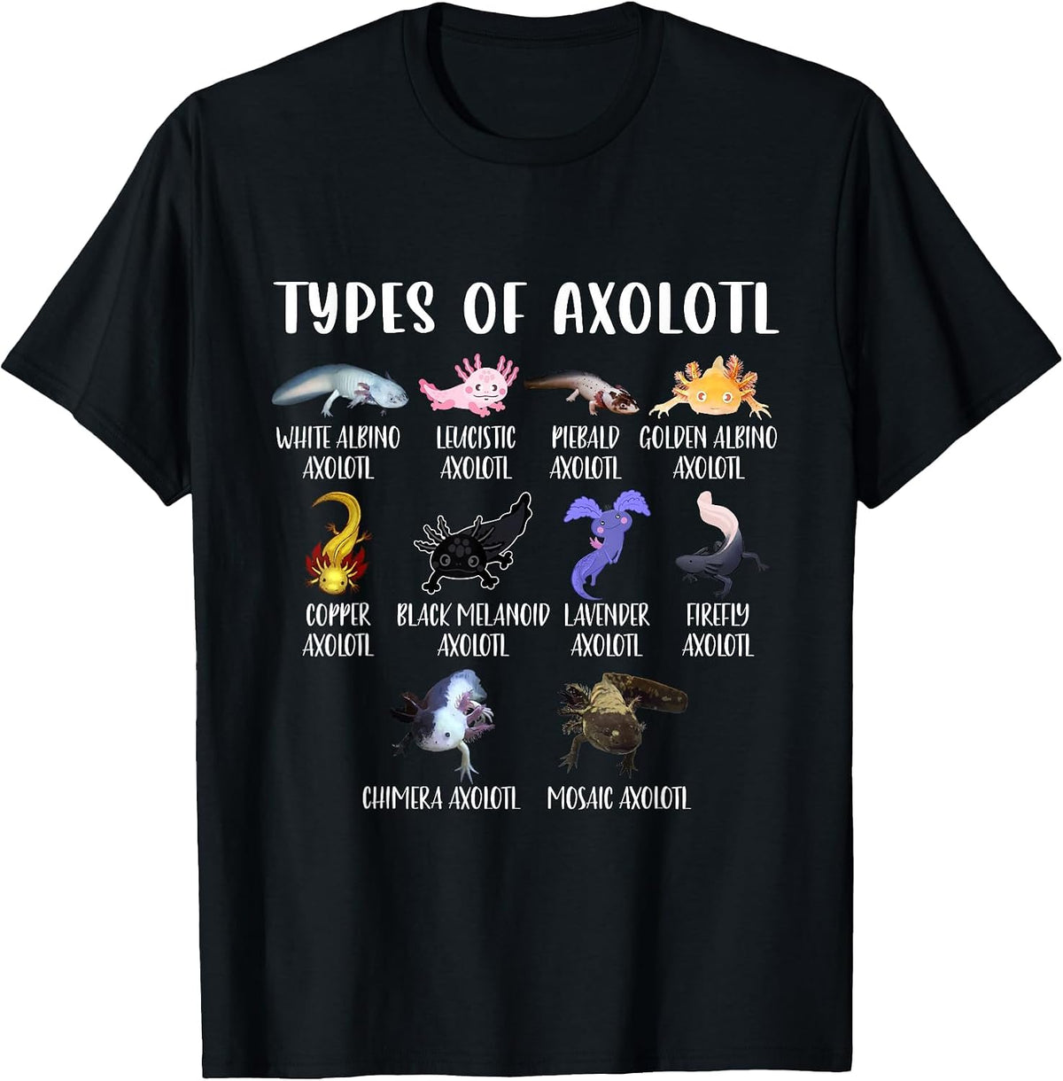 Types of Axolotl Shirt Kids Cute Different Species Axolotls T-Shirt - Black
