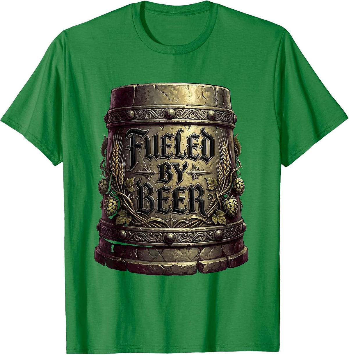 Men's Fueled by Beer Funny Drinking Design T-Shirt - Kelly Green