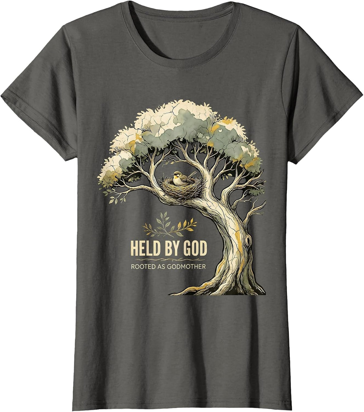 Women's Held By God Rooted As Godmother Boho Faith Christian Gift T-Shirt - Asphalt Grey