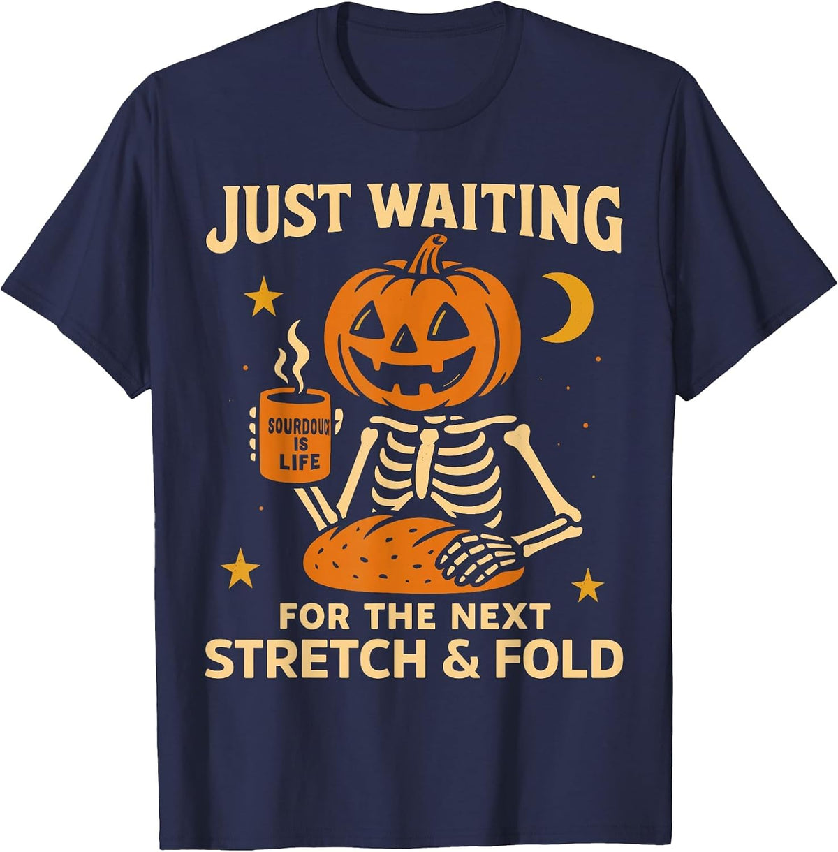 Sourdough Halloween Shirt, Pumpkin Skeleton Stretch and Fold T-Shirt - Navy Blue