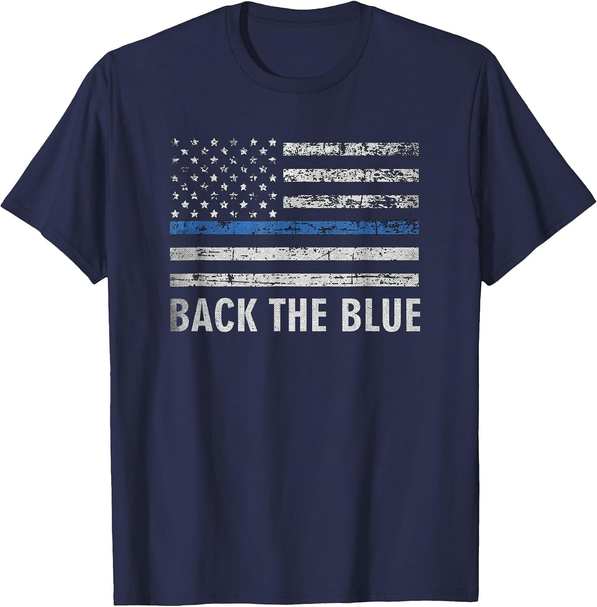 Thin Blue Line Back the Blue American Flag Police Support T-Shirt - Navy Blue