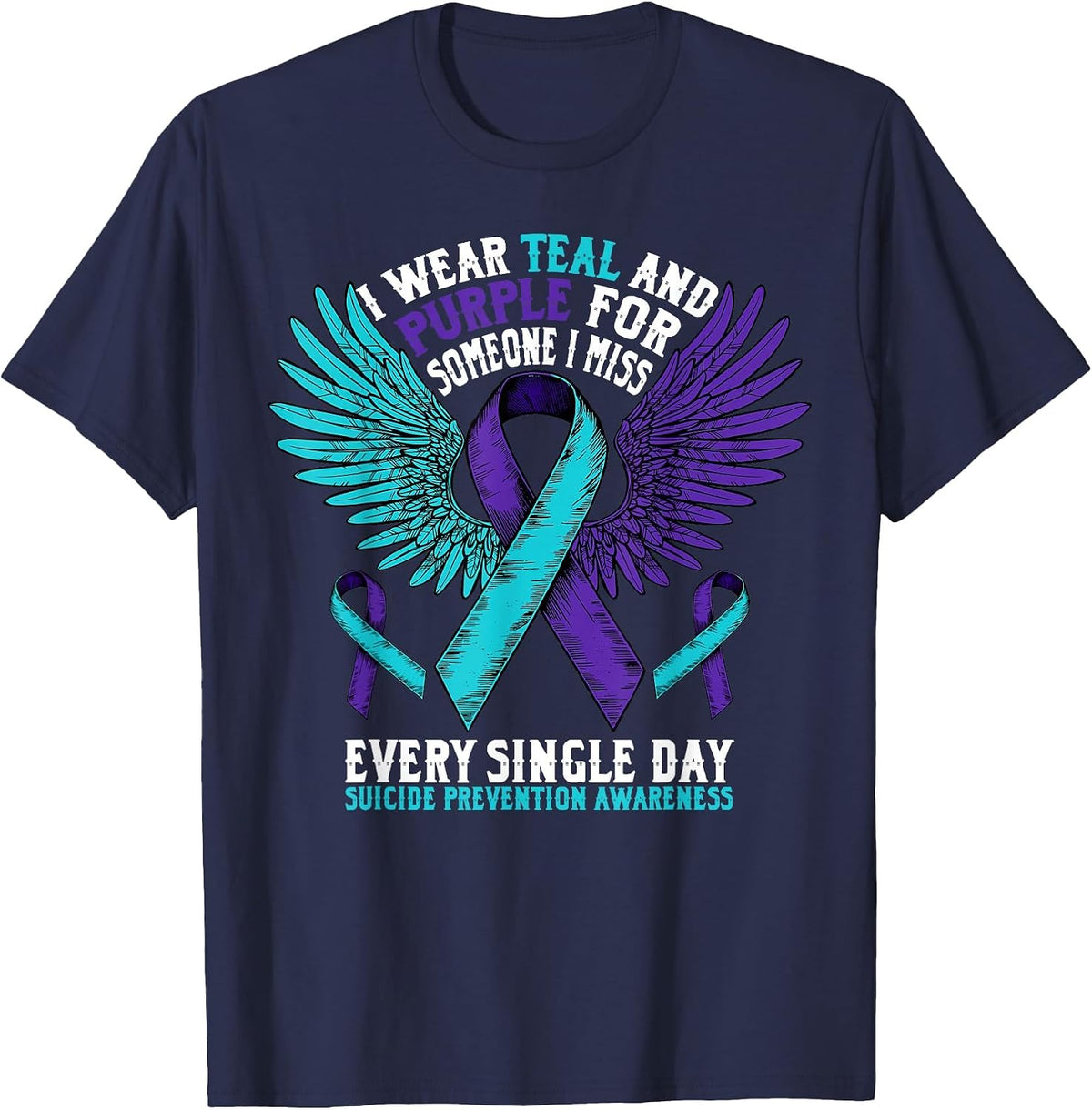 Suicide Prevention Awareness Purple Ribbon Mental Health T-Shirt - Navy Blue