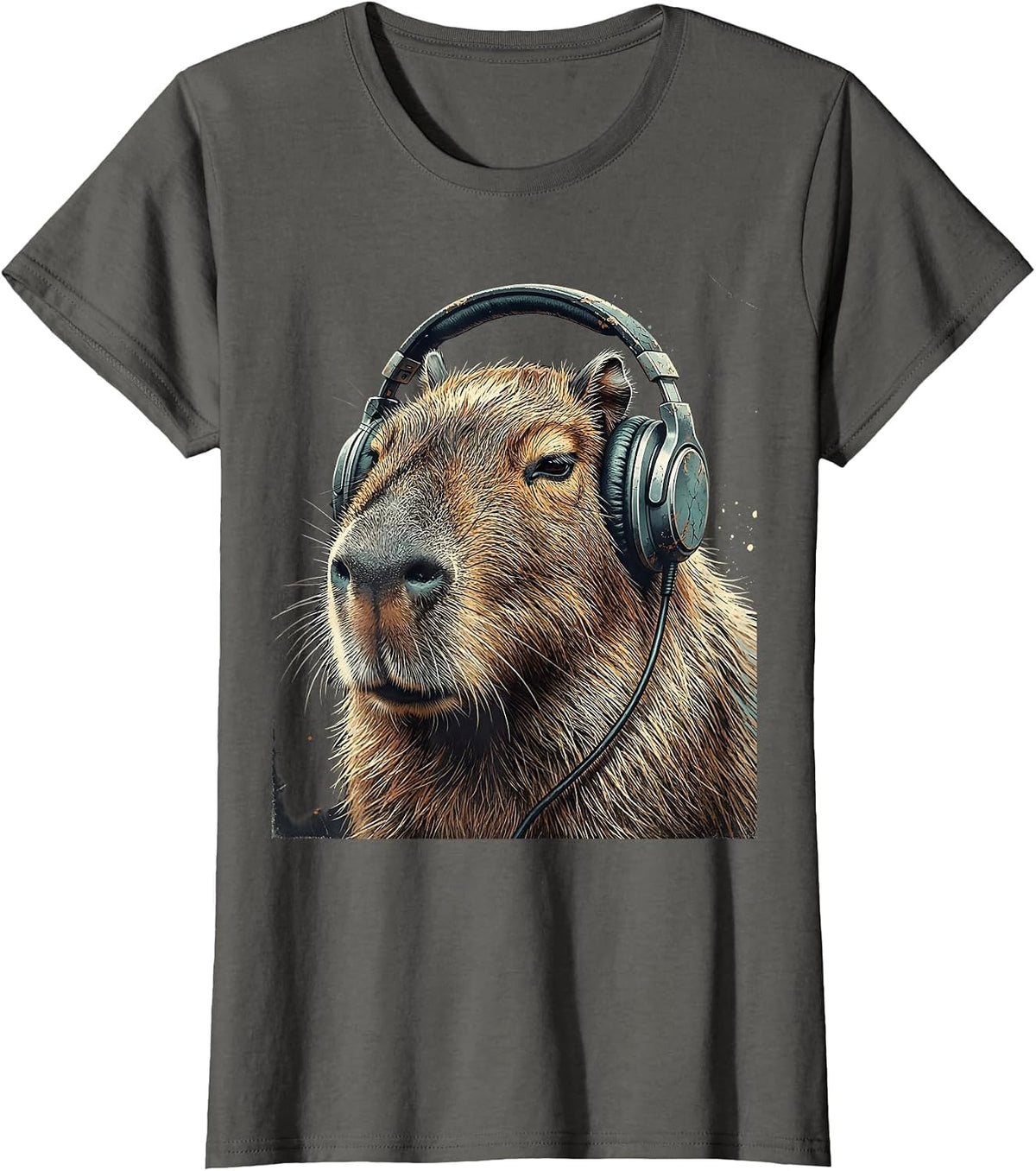Women's Capybara Gamer Distressed Meme Humor T-Shirt - Asphalt Grey