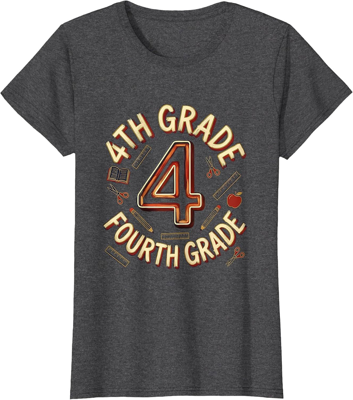 Women's 4TH GRADE Fourth Grade Typography Team Back To School T-Shirt - Dark Heather Grey