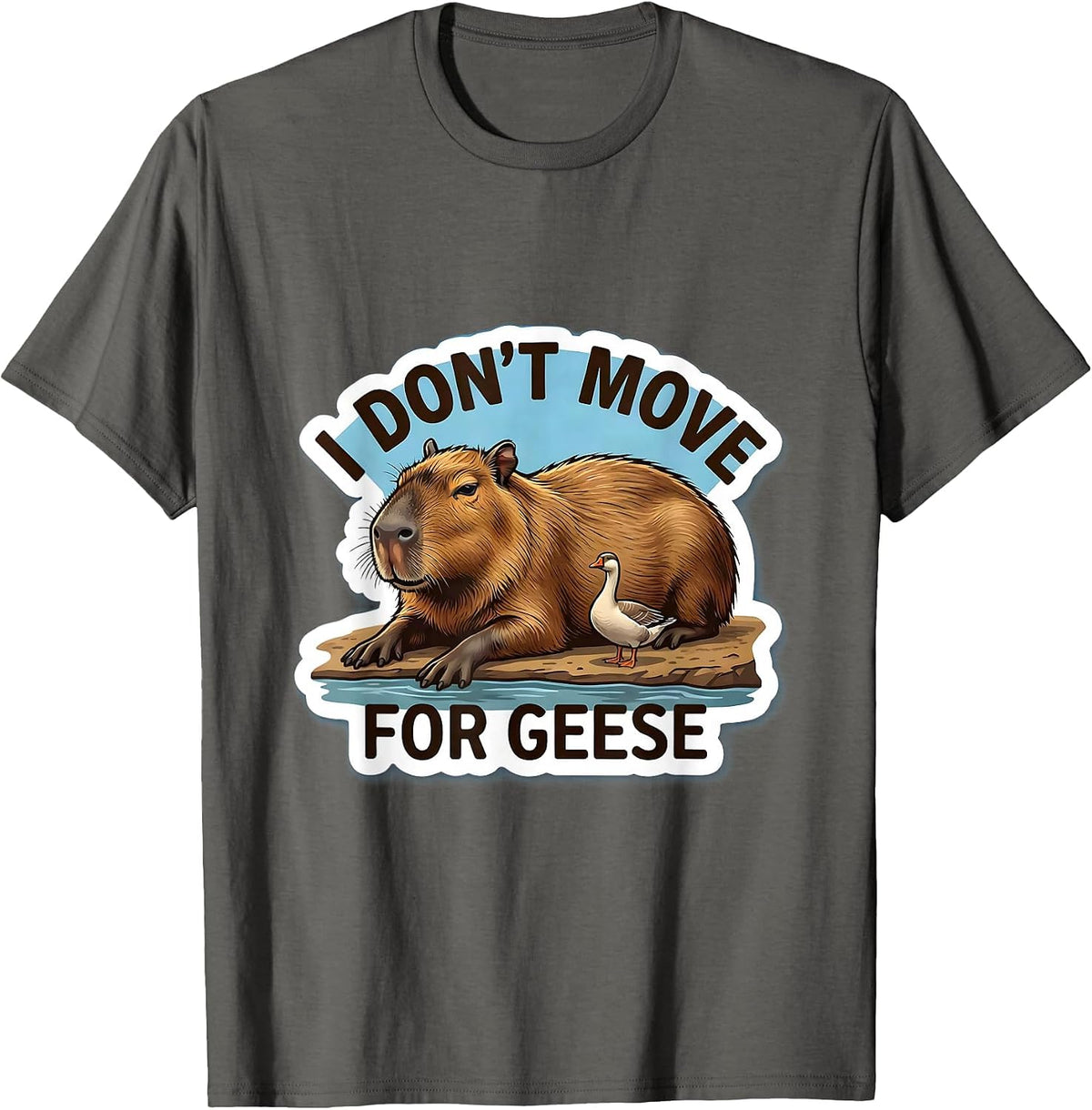 i dont move for geese Funny Capybara Animal Meme Humor T-Shirt - Asphalt Grey
