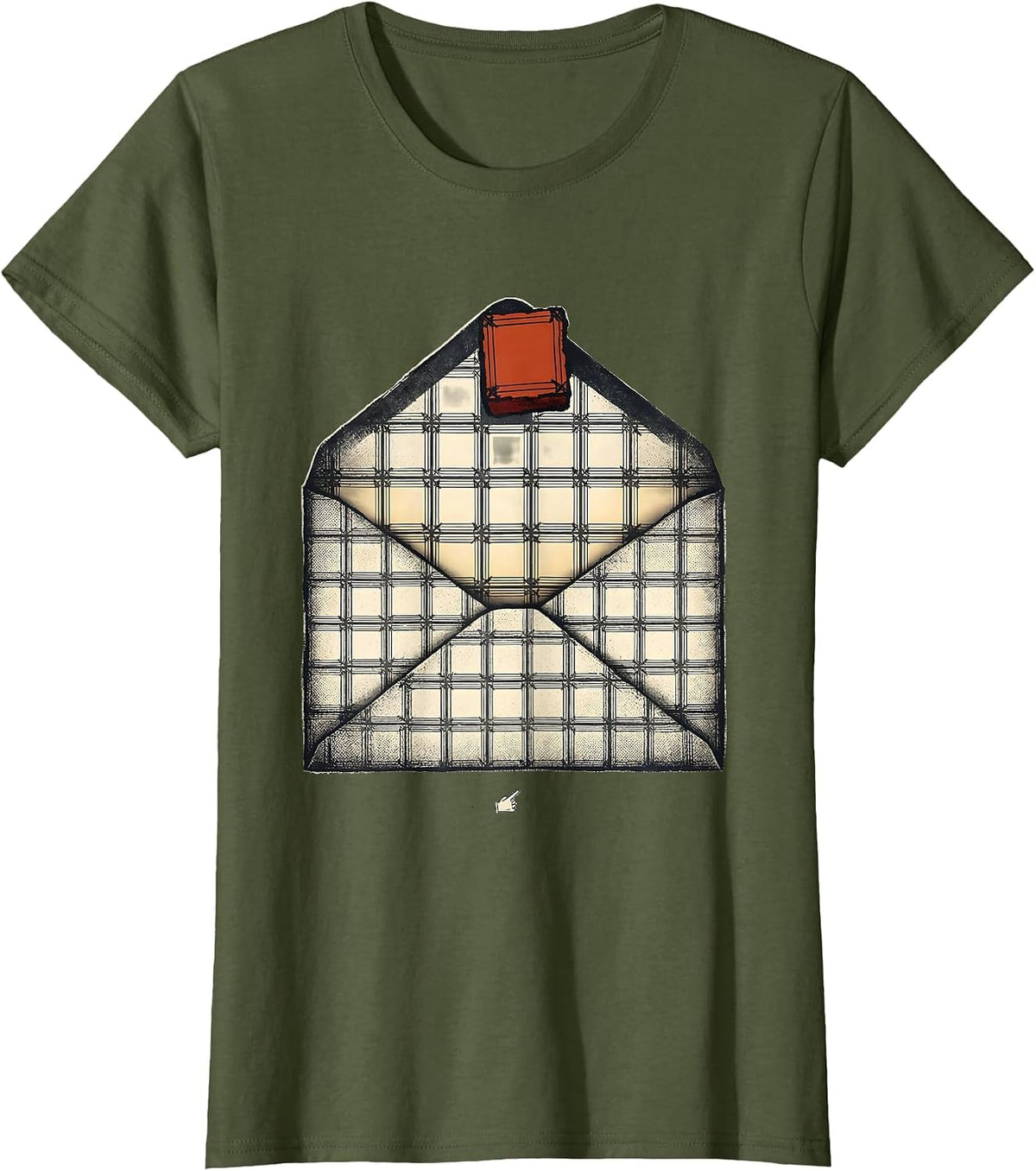 Women's Periodic Table Envelope Wood Type Letterpress Science Humor T-Shirt - Olive Green