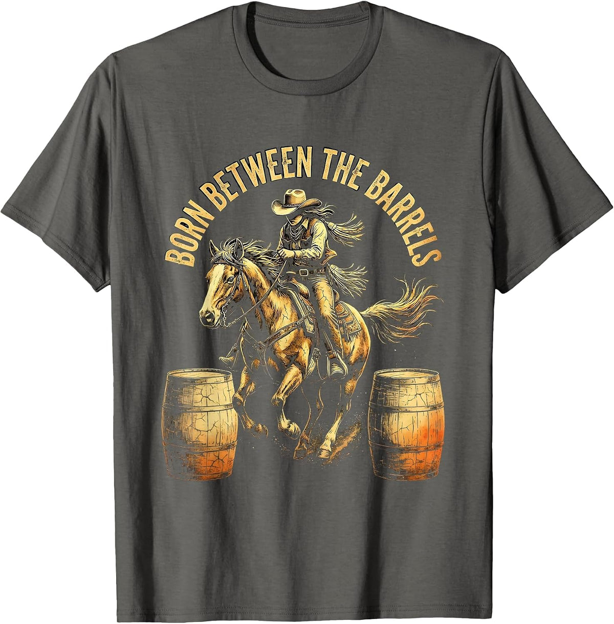 Born Between the Barrels Western Rodeo Design T-Shirt - Asphalt Grey