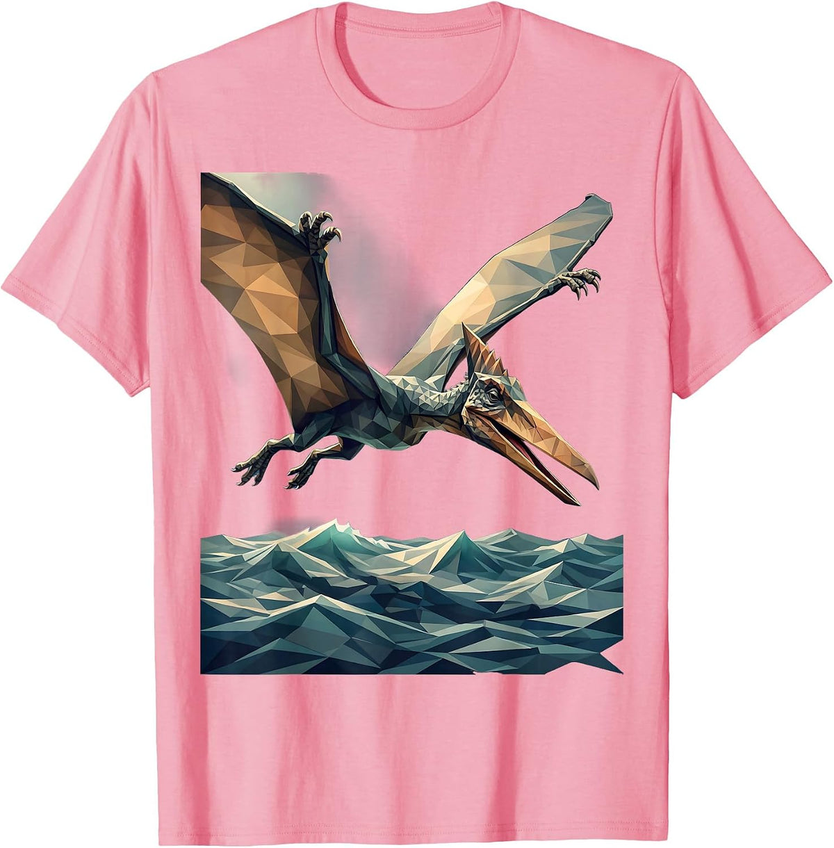 Pterodactyl Swooping Over Ocean Waves Dinosaur T-Shirt - Pink