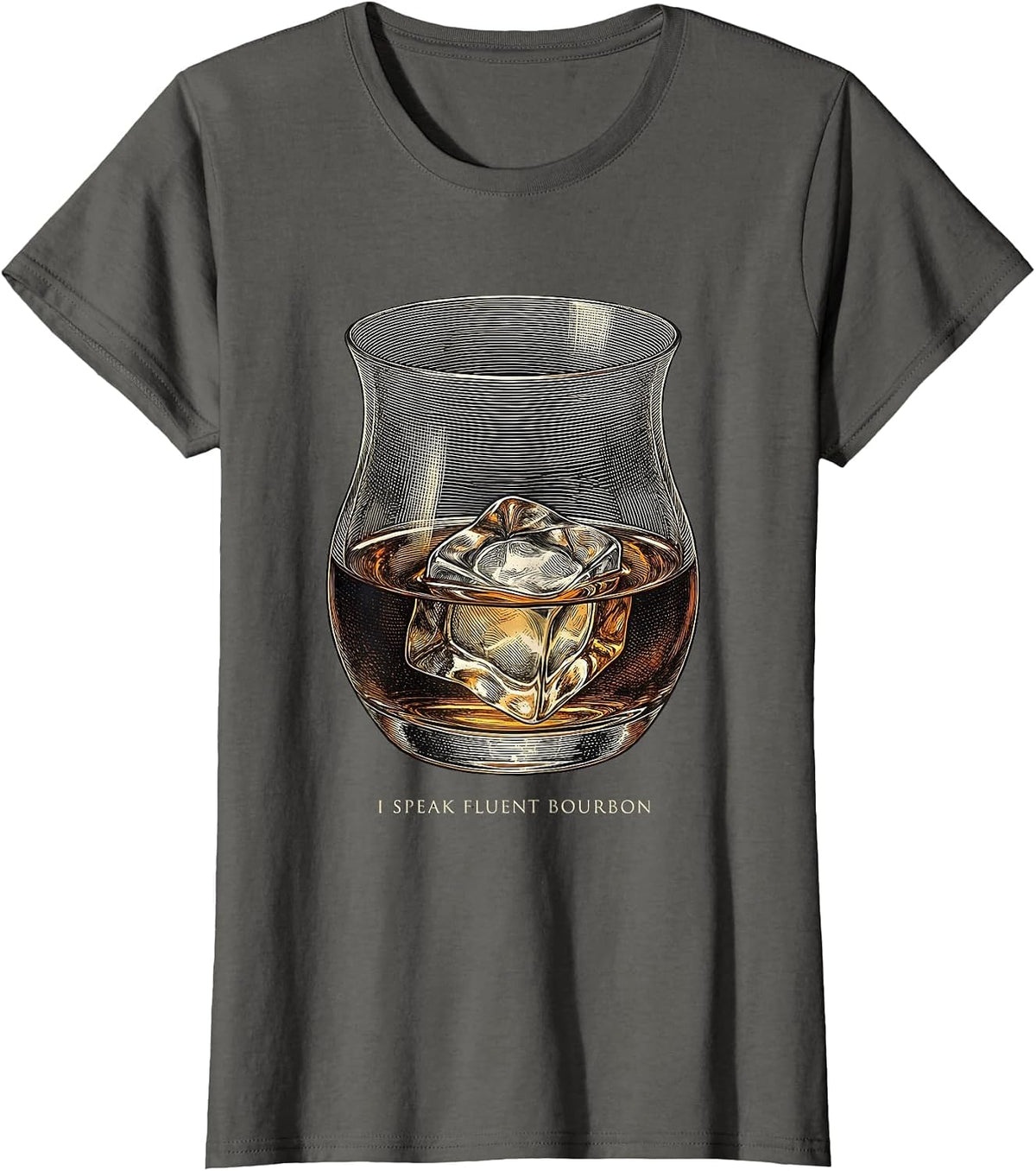 Women's I Speak Fluent Bourbon Funny Bourbon Lover Drinking Humor T-Shirt - Asphalt Grey