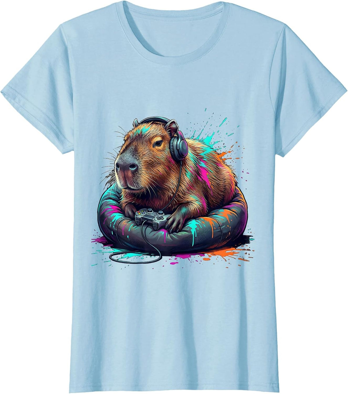 Capybara Gamer Meme Humor Animal Lover T-Shirt - Baby Blue