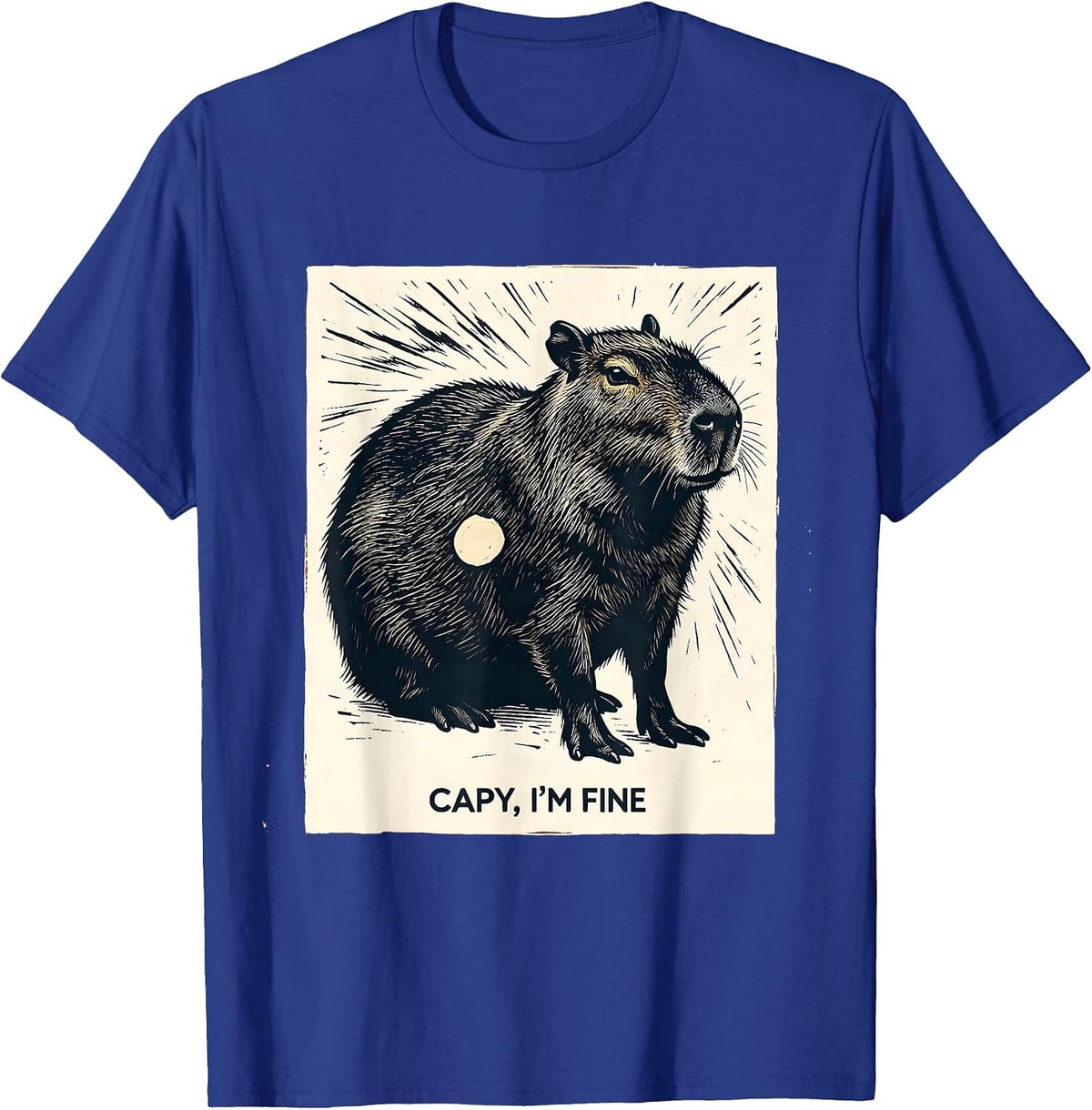 Men's Capy, I'm Fine Funny Capybara Animal Meme Humor T-Shirt - Royal Blue