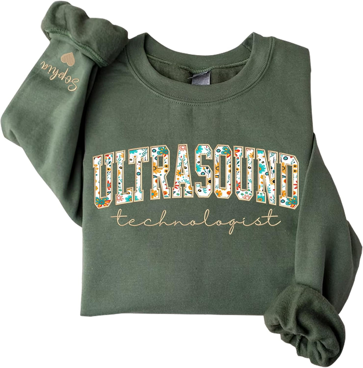 Personalized Embroidered Profession Sweatshirt, Custom Floral Applique Work Shirt, Professional Gifts - Untrasound Tech