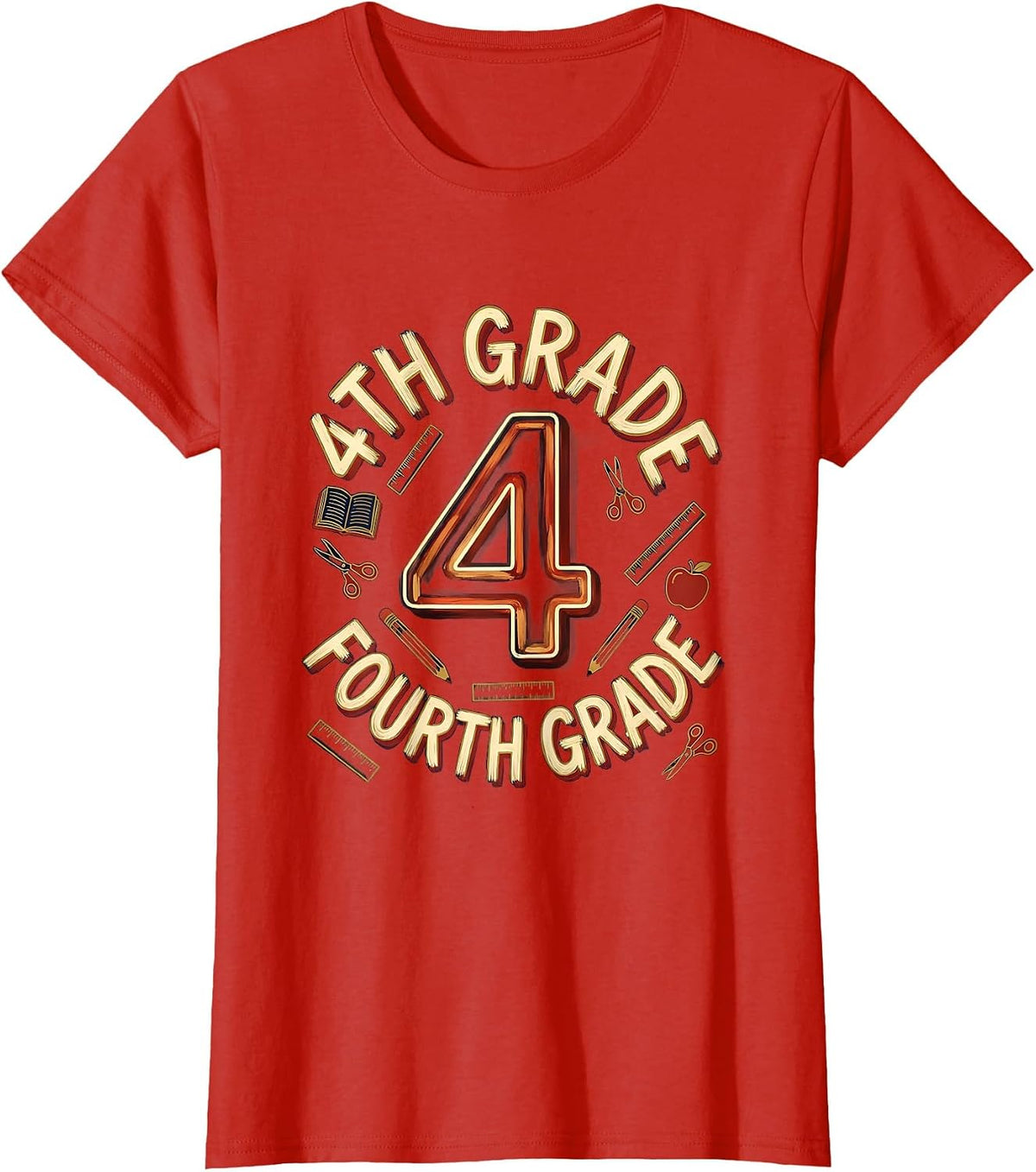 Women's 4TH GRADE Fourth Grade Typography Team Back To School T-Shirt - Red