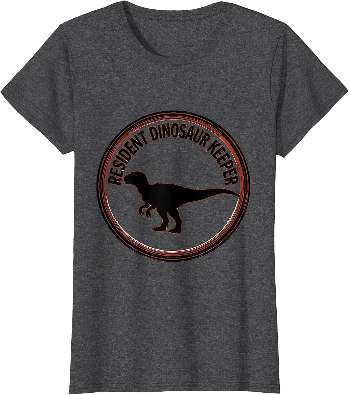Women's Resident Dinosaur Keeper Bold Dinosaur Badge Patch Line Art T-Shirt - Dark Heather Grey