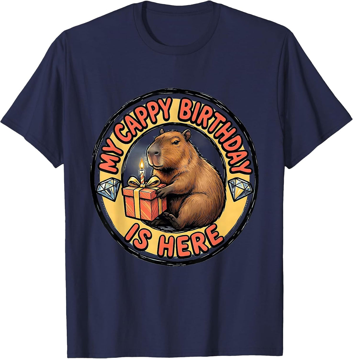 Men's My Cappy Birthday Is Here Cute Kawaii Capybara Birthday Girl T-Shirt - Navy Blue
