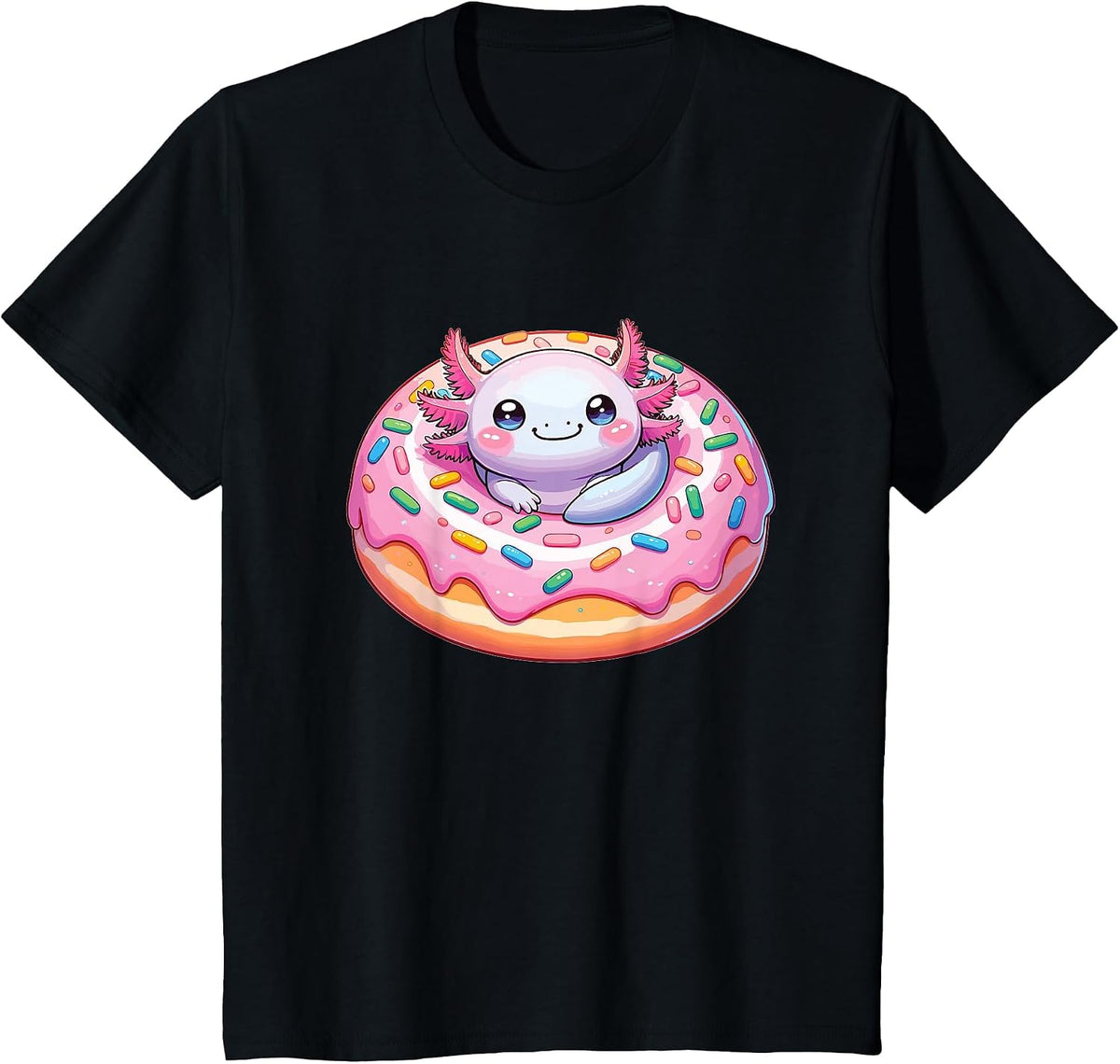 Axolotl in Sweet Donut Funny Axolotl Fast Food T-Shirt - Black