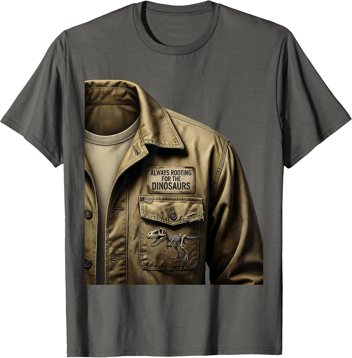 Men's Always Rooting For The Dinosaurs Funny Design T-Shirt - Asphalt Grey