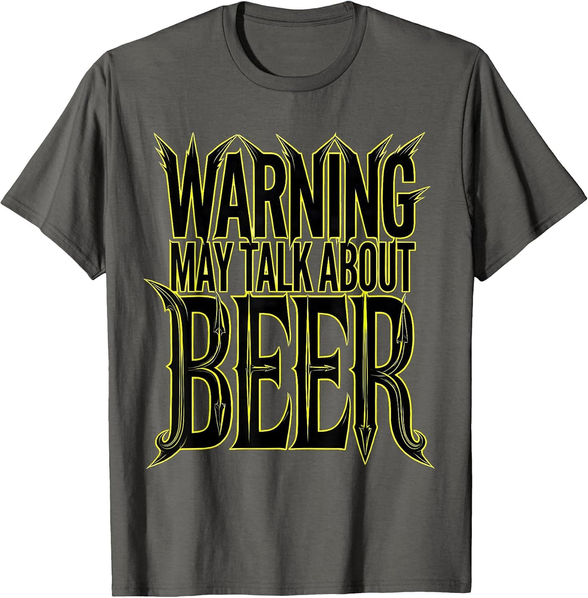 Men's Warning May Talk About Beer Funny Drinking Design T-Shirt - Asphalt Grey