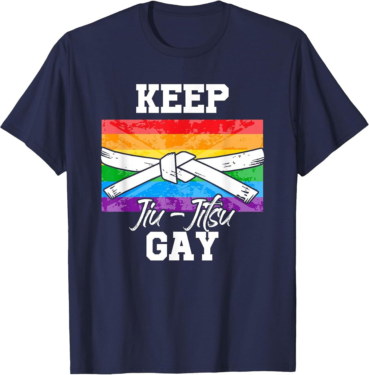 Keep Jiu Jitsu Gay LGBT Pride Month Ally Flag T-Shirt - Navy Blue