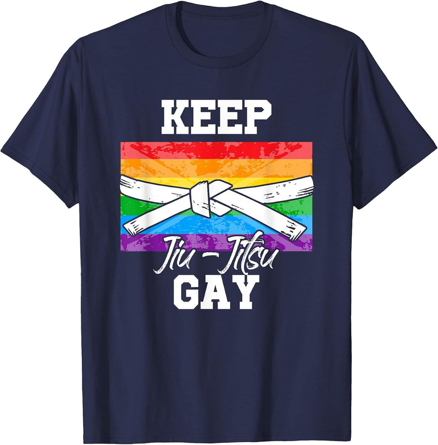 Keep Jiu Jitsu Gay LGBT Pride Month Ally Flag T-Shirt - Navy Blue