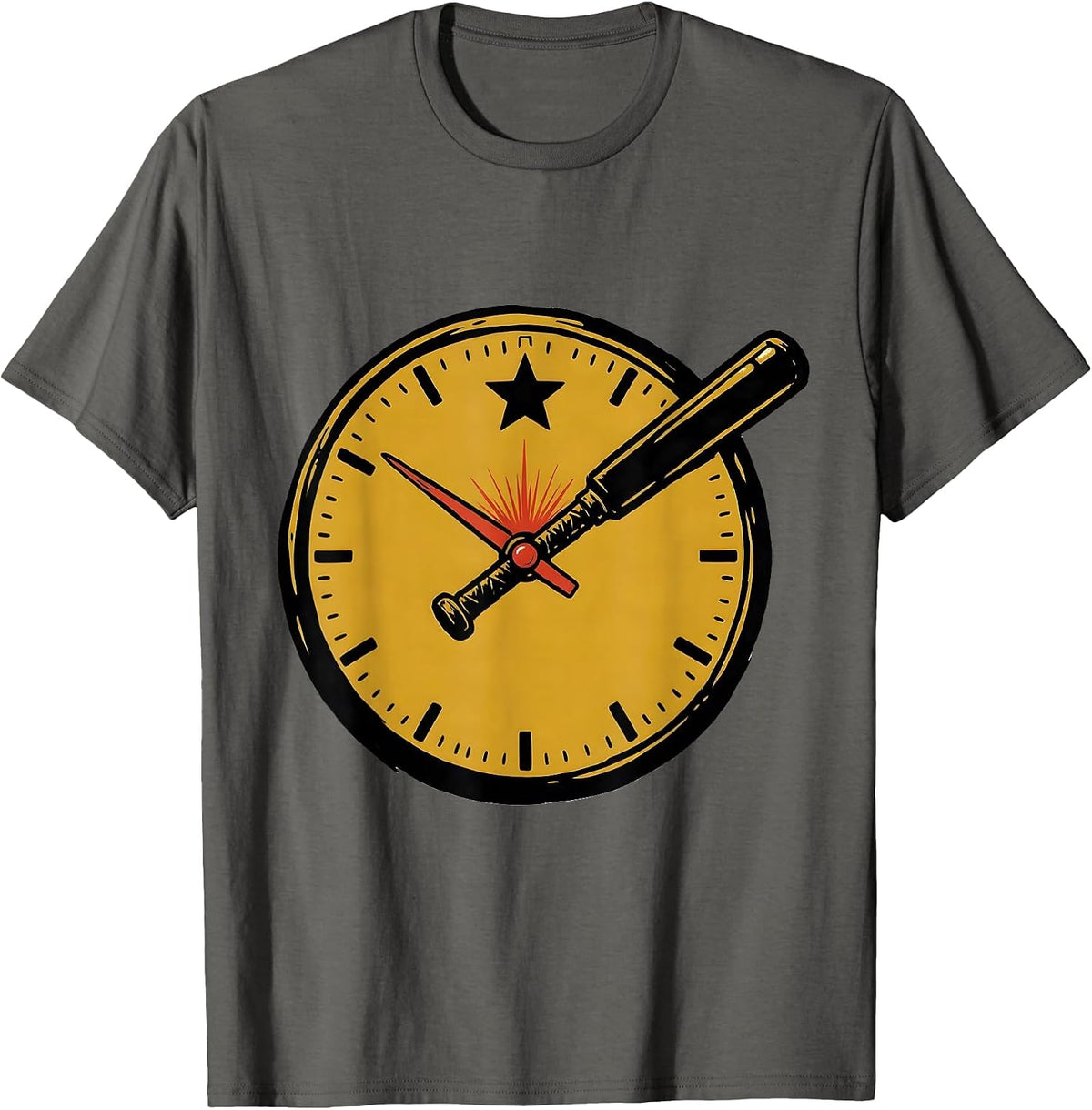 Men's Police Baton Clock Funny Cop Gift Law Enforcement Humor T-Shirt - Asphalt Grey
