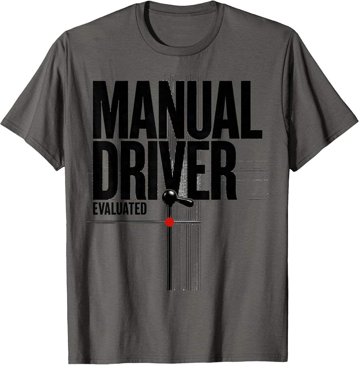 Men's Manual Driver Evaluated Swiss International Car Guy Stick T-Shirt - Asphalt Grey