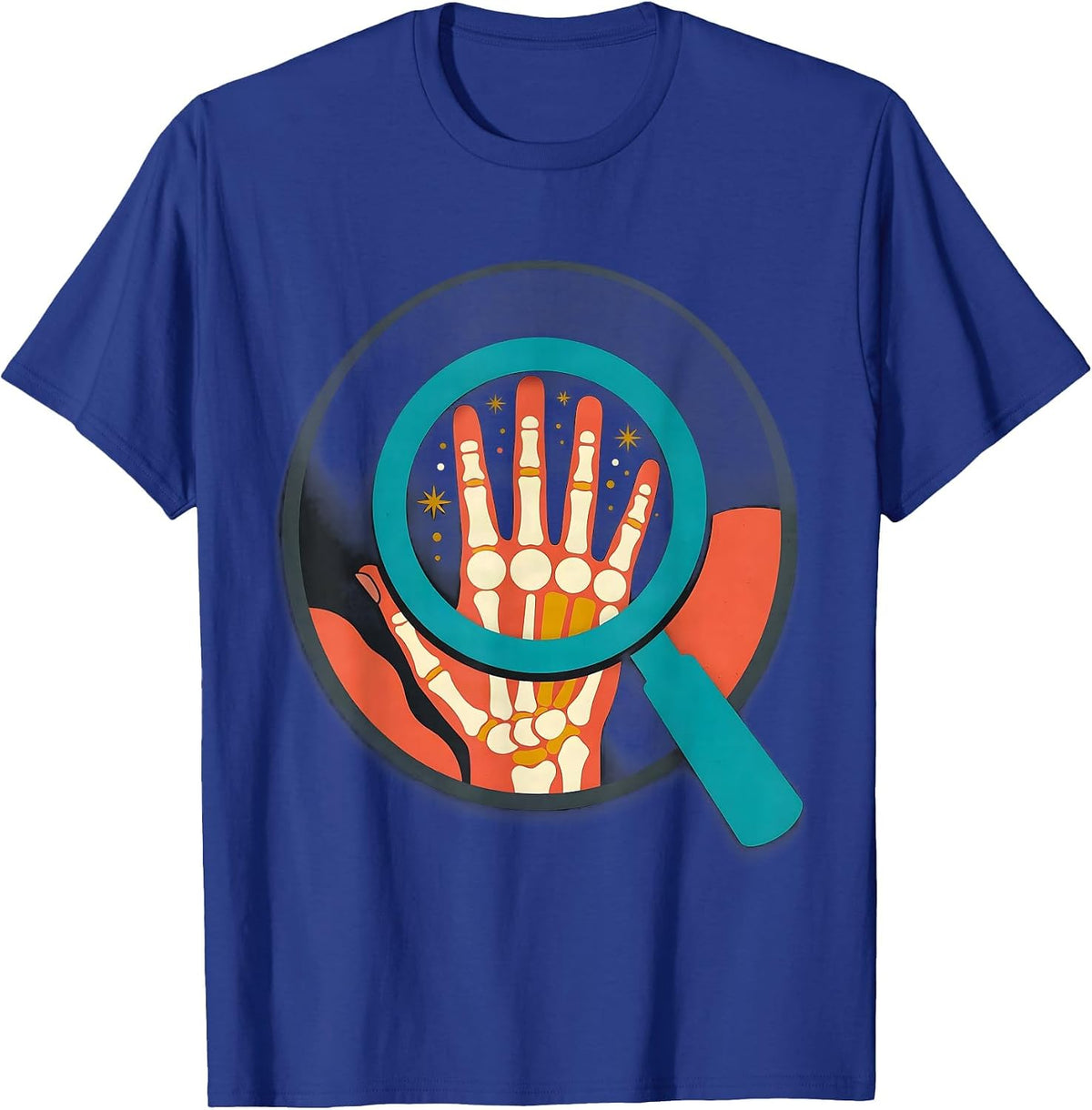 Occupational Therapy Hand Anatomy Magnifying Glass T-Shirt - Royal Blue
