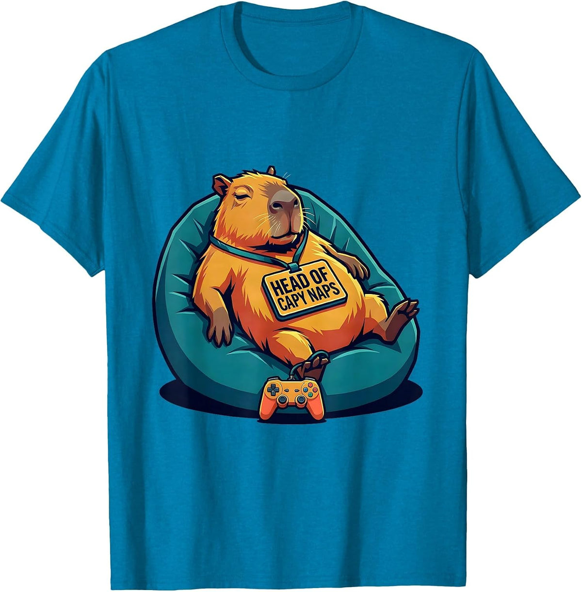 Head of Capy Naps Funny Capybara Gamer Humor Video Games T-Shirt - Sapphire Blue