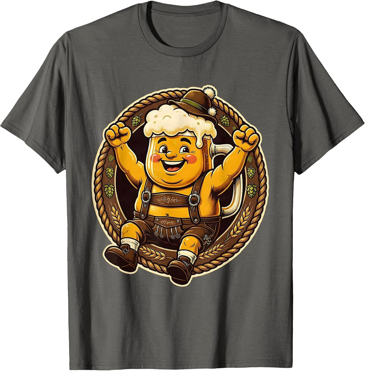 Oktoberfest Bavarian Beer Stein Celebration Design T-Shirt - Asphalt Grey