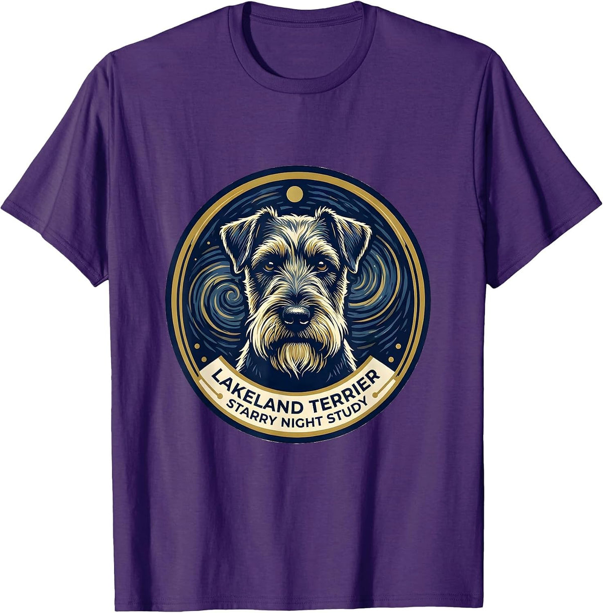 Men's Lakeland Terrier Starry Night Study Van Gogh Style Dog T-Shirt - Purple
