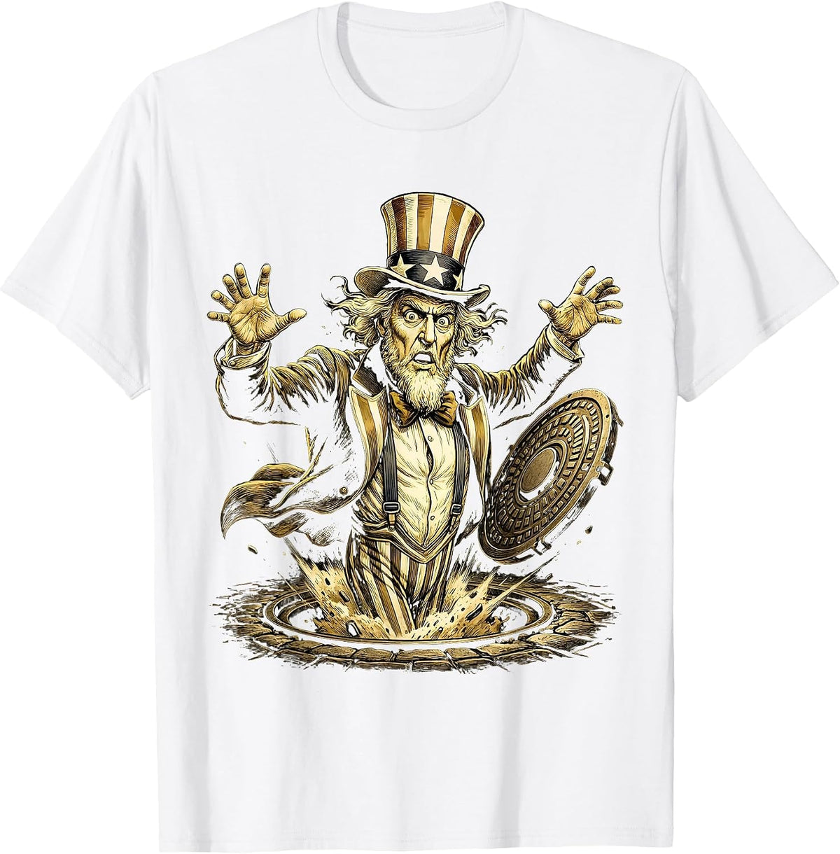 Men's Groundhog Popping Out of a Manhole Graphic T-Shirt - White