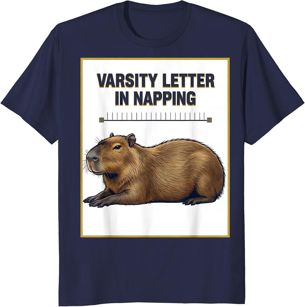 Varsity Letter In Napping Funny Capybara Animal Humor T-Shirt - Navy Blue