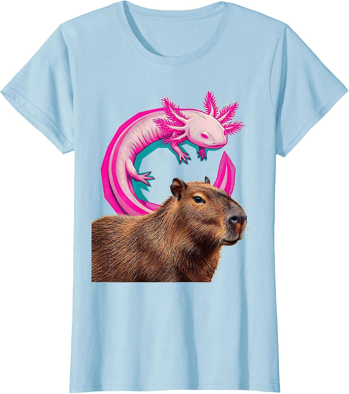 Women's Capybara Axolotl Kawaii Animal Lover Kids Gift T-Shirt - Baby Blue