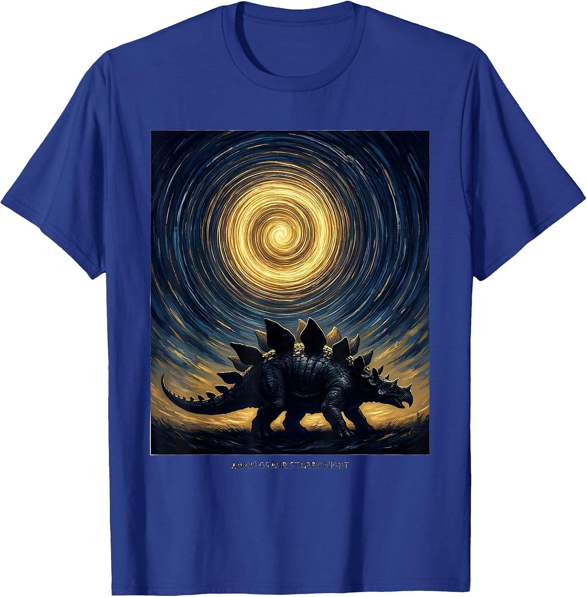 Ankylosaur Starry Night Whimsical Van Gogh Dinosaur Art T-Shirt - Royal Blue