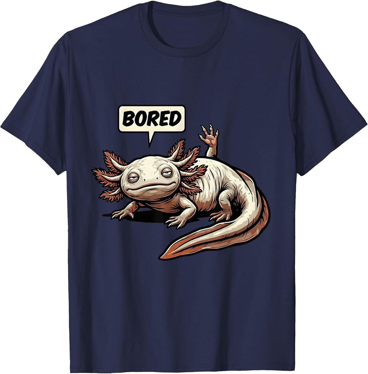 Bored Funny Axolotl Kawaii Kids Teens Retro Vintage T-Shirt - Navy Blue