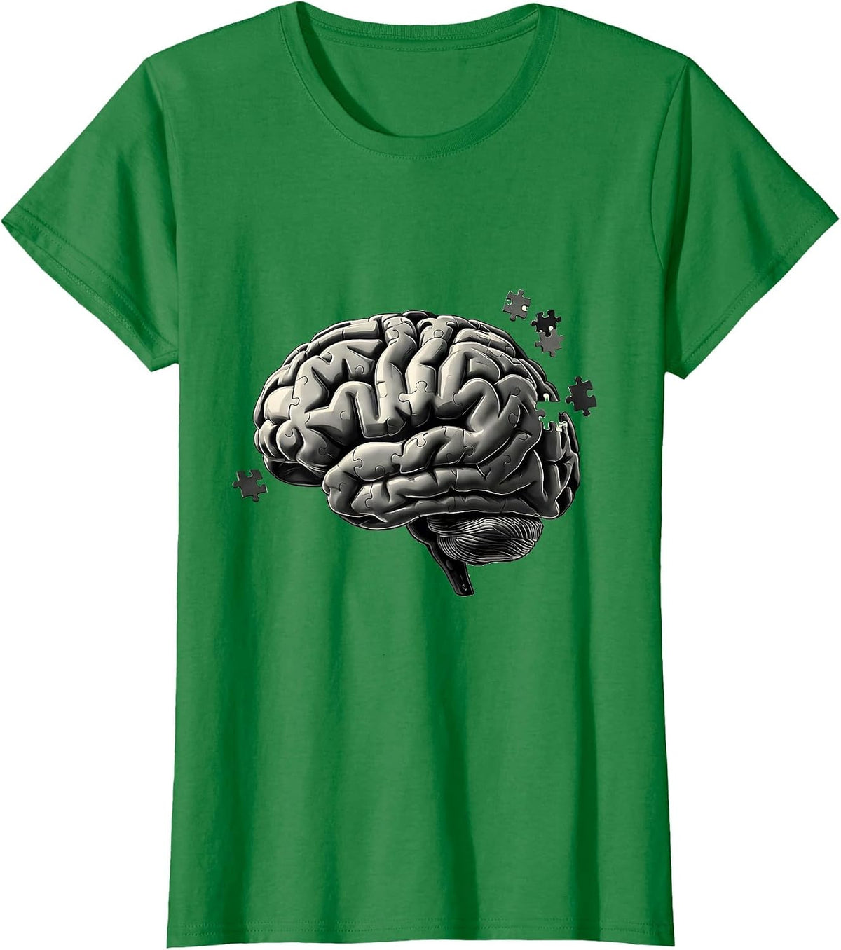 Women's English Teacher Brain Puzzle Pieces Graphic T-Shirt - Kelly Green