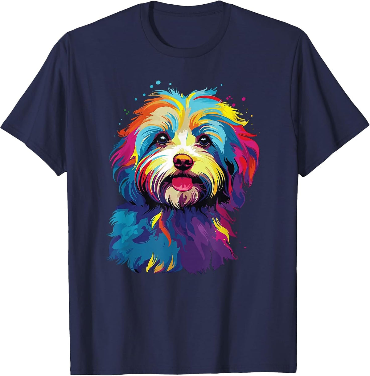 Watercolor Colorful Havanese Dog T-Shirt - Navy Blue