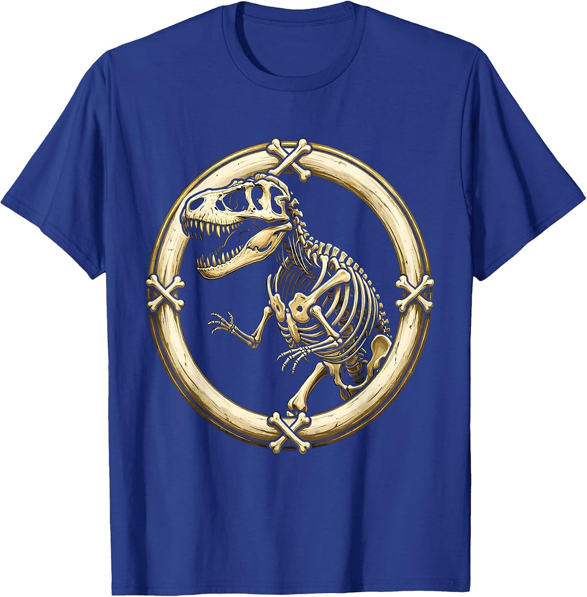 T-Rex Skeleton Museum Pose Dinosaur Graphic T-Shirt - Royal Blue