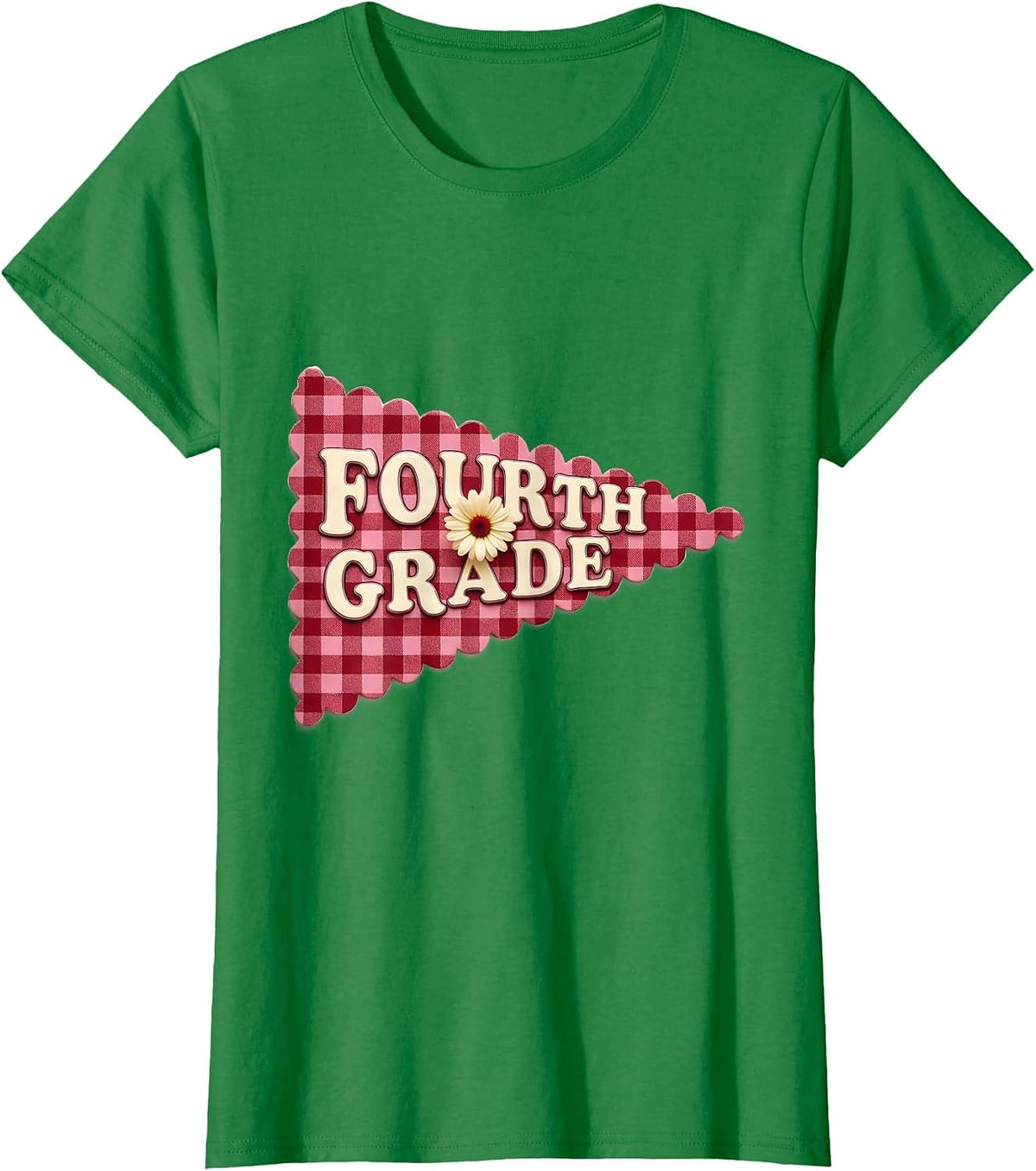 Fourth Grade Pink Gingham Retro Back To School Teacher Girl T-Shirt - Kelly Green