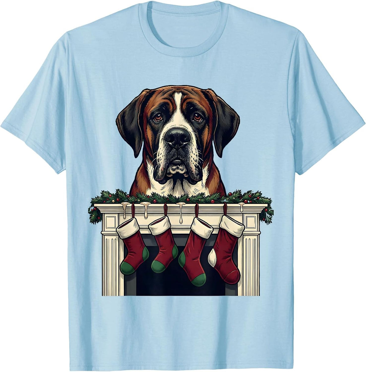 Men's Great Dane Harlequin Holiday Dog Lover Gift T-Shirt - Baby Blue