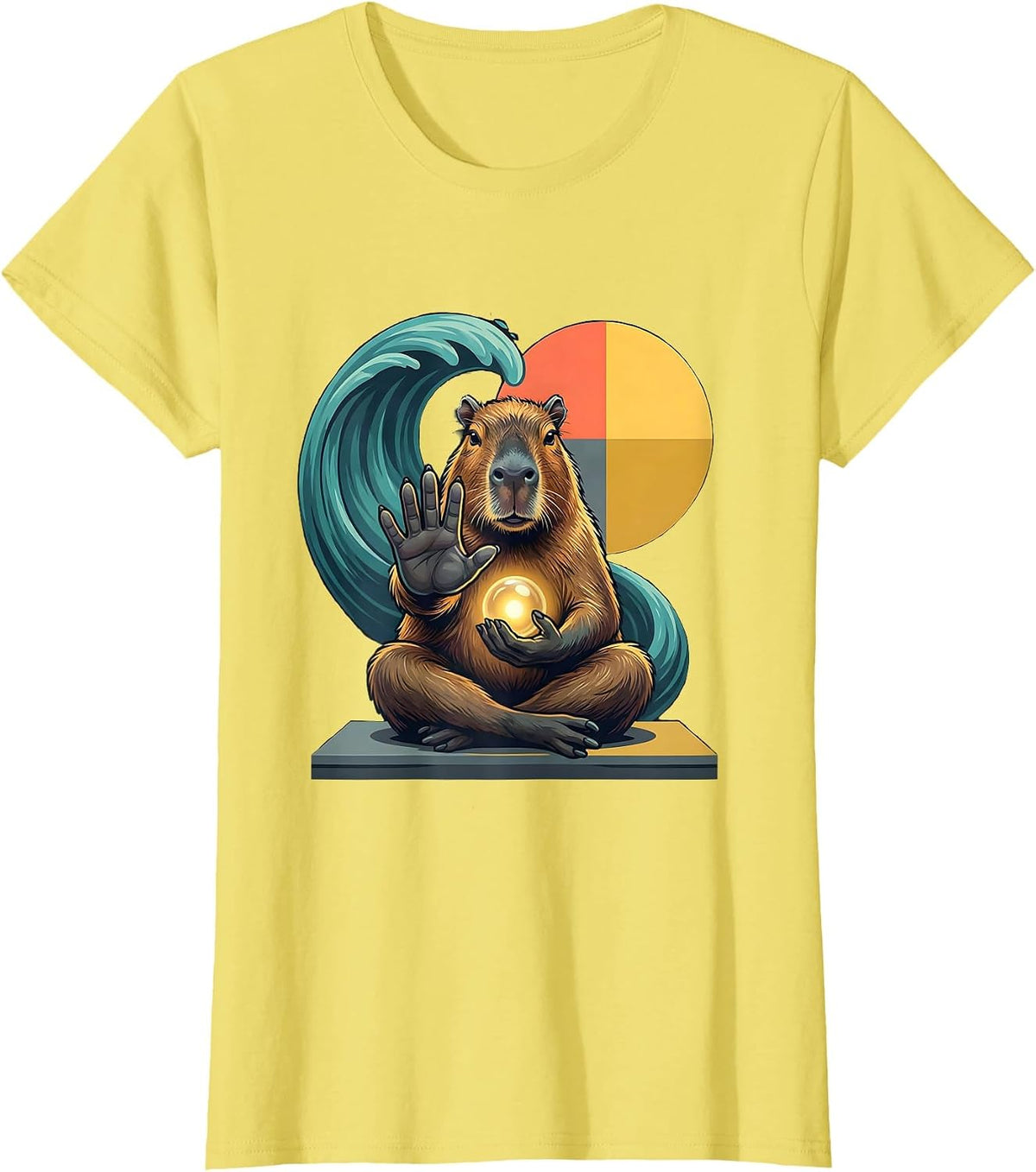 Women's Capybara Ukiyo-e Gamer Frog Novelty Japanese Art T-Shirt - Lemon Yellow