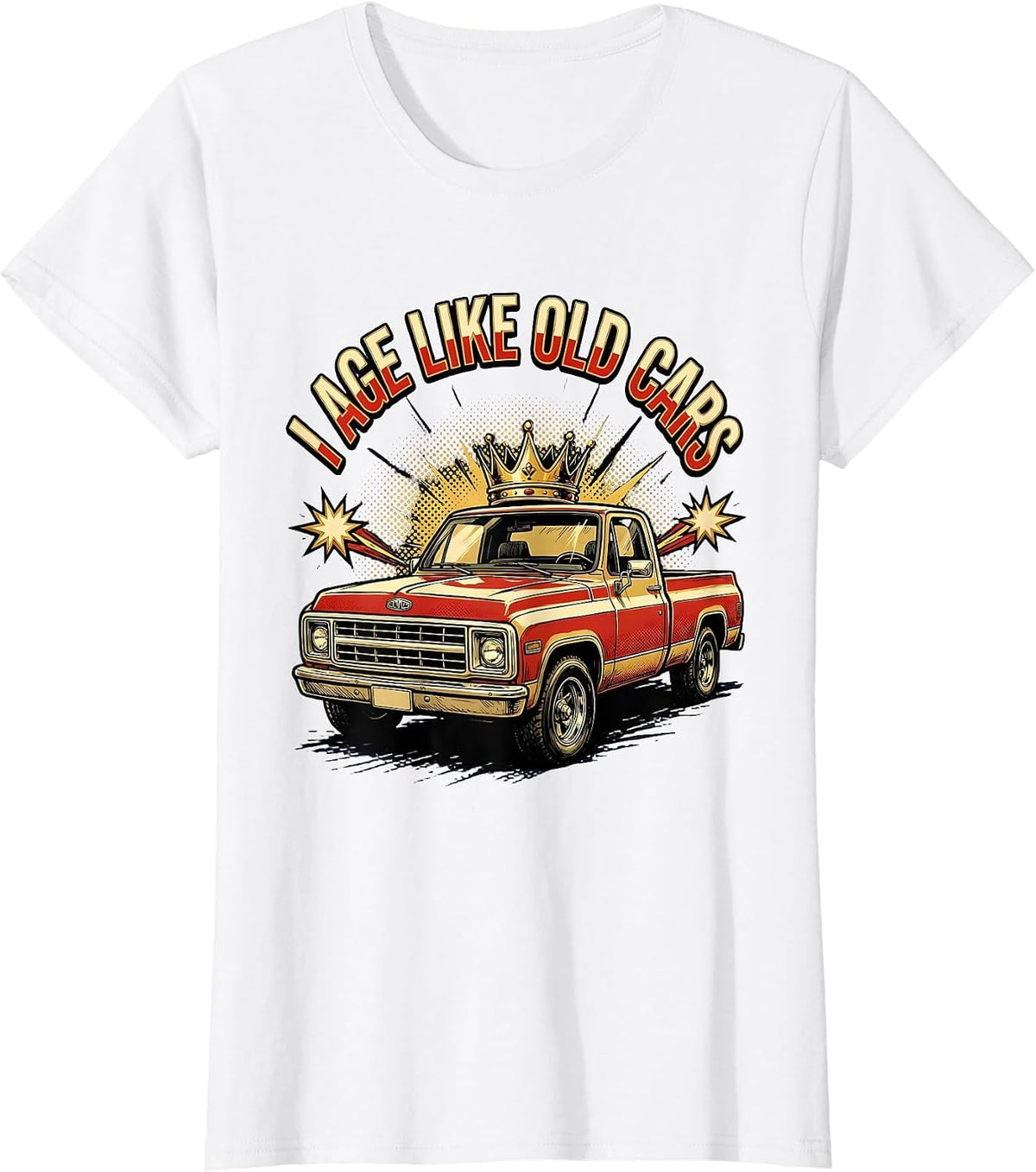 Women's I Age Like Old Cars Comic Book Funny Classic Car Guy T-Shirt - White