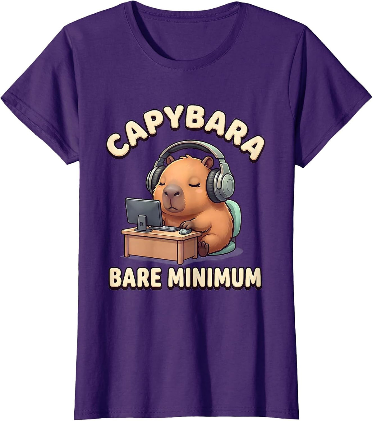 Women's Capybara Bare Minimum Cute Kawaii Gamer Humor Gift T-Shirt - Purple