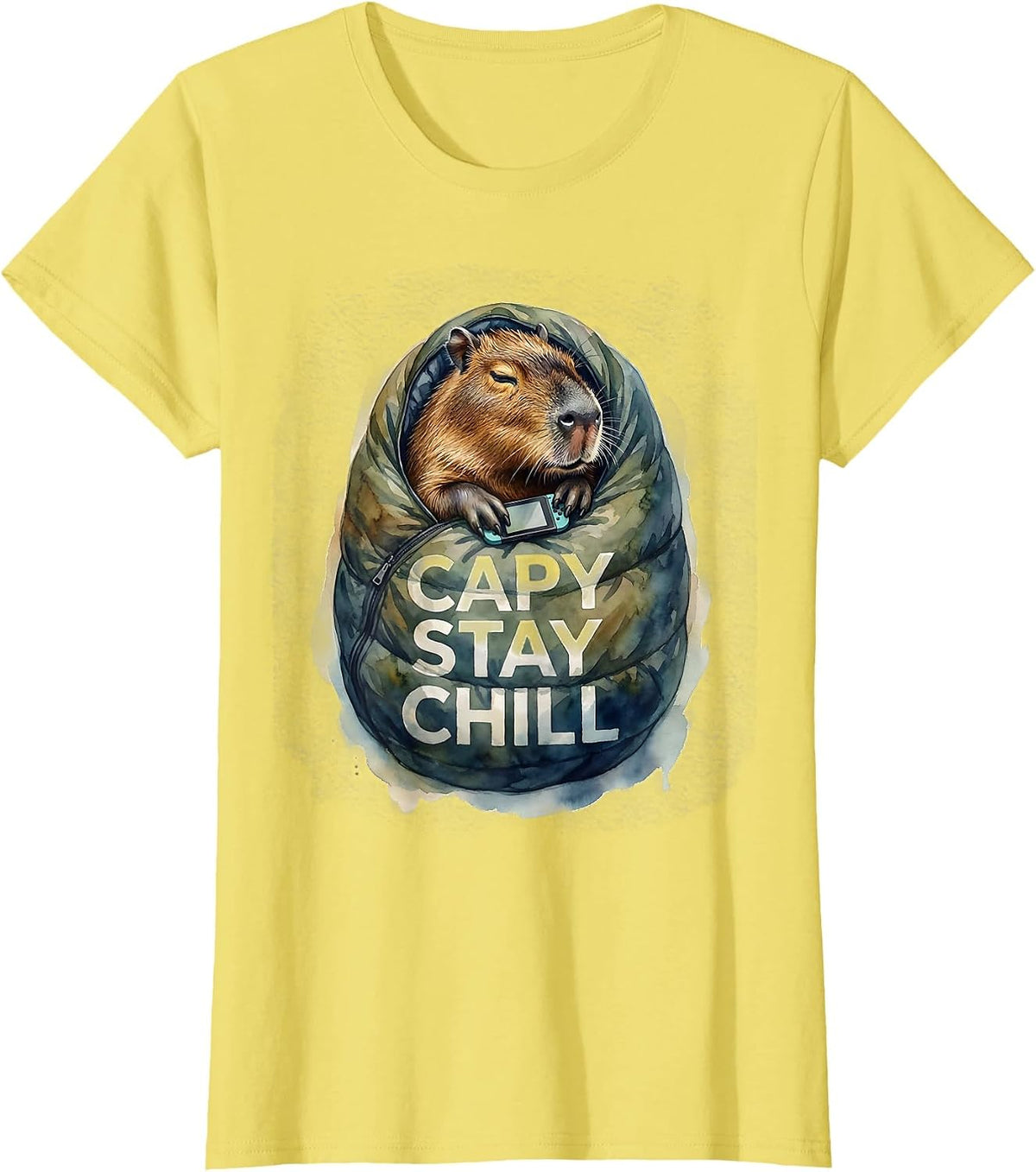 capy stay chill Watercolor Funny Capybara Gamer Gift T-Shirt - Lemon Yellow