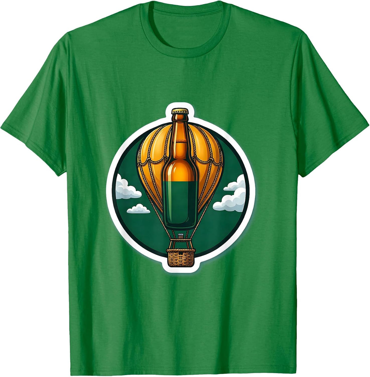 Men's Beer Bottle Hot Air Balloon Graphic Tee T-Shirt - Kelly Green